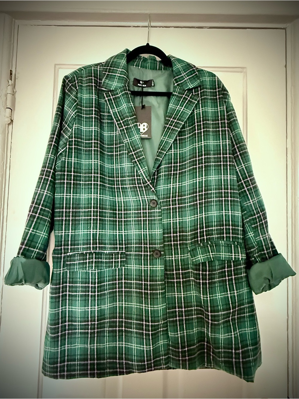 Green Plaid Women's Blazer Jacket-XXL- very soft & lightweight
